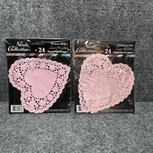 (2) Packs Pink Heart (6”) Doilies Paper Romance Valentine Day Ephemera 24 Pk